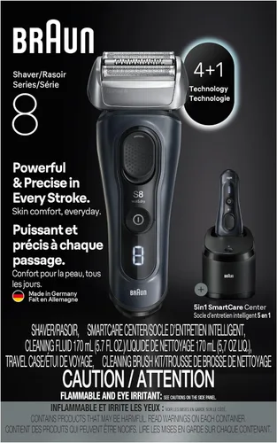 Vista 9 de Braun Series 8 8560cc Maquinilla de afeitar eléctrica para hombre, 4+1 elementos de afeitado y recortador de precisión para cabello largo, centro
