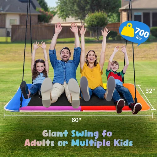 Vista 7 de Hapfan Columpio de árbol de plataforma de 60 pulgadas con luz LED, columpio grande para exteriores para niños y adultos, tela Oxford 900D