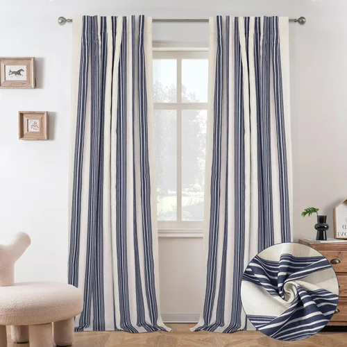 Vista 38 de DriftAway Chris Linen - Cortinas opacas con capa térmica y reductora de sonido, 63 pulgadas de largo para dormitorio, cortinas estampadas a rayas