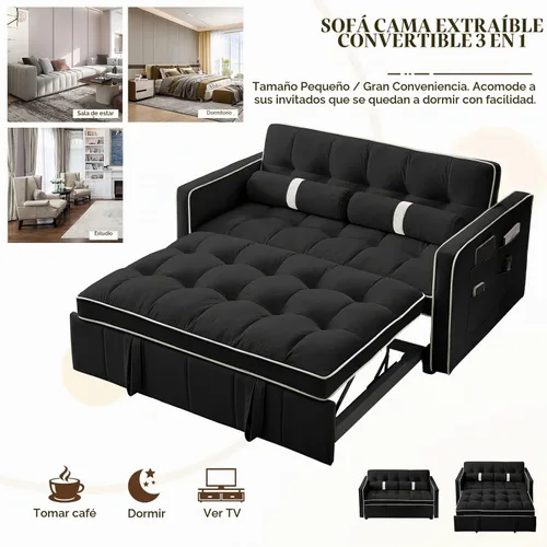 Vista 6 de Sofá cama extraíble, sofá cama de 55.5 pulgadas, con bolsillo lateral, respaldo ajustable y almohada de cintura, adecuado para espacios pequeños