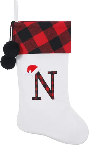 Vista 18 de Calcetines de Navidad bordados con monograma inicial de 20 pulgadas, decoración de Navidad, calcetines personalizados, decoración de temporada