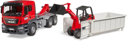 Vista 3 de Bruder 03767 Man TGS - Camión con contenedor enrollable y compacto Schäffer Escala 1:16, incl. Cargador de granja schaeffer, fabricado