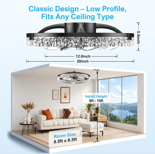 Vista 6 de Ventiladores de techo con luces y control remoto, ventilador de vidrio negro.