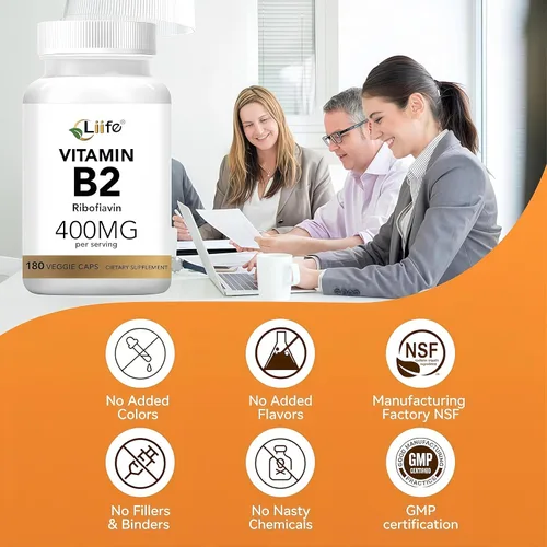 Vista 8 de LIIFE Vitamina B2-400 mg, riboflavina de alta potencia, apoya el alivio de la migraña, metabolismo energético, salud bucal y de piel, 180 cápsulas