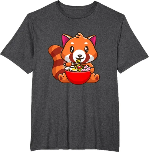 Vista 13 de Camiseta Kawaii Anime Red Panda Eating Ramen Noodles, Negro, S