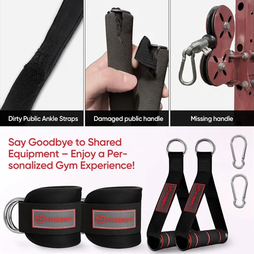Vista 5 de FitBeast Ankle Straps for Cable Machines Women, Gym Ankle Straps & Handles Ankle Strap and Gym Handles, Glute Kickback Ankle Strap for Resistance
