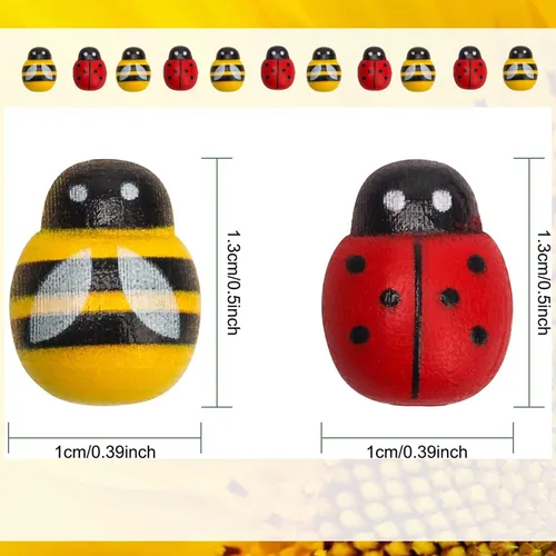Vista 2 de 200 adornos de madera para manualidades, abejas, autoadhesivas, para decoración del hogar, pequeñas mariquitas, calcomanías de decoración de pared