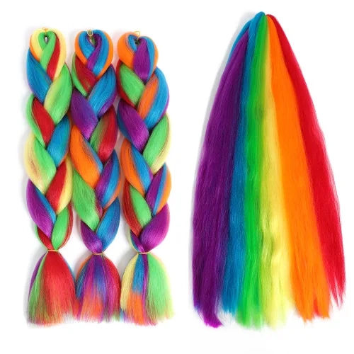 Vista 11 de Cabello trenzado de fibra sintética, tamaño jumbo, extensiones de cabello Kanekalon suave, color negro, (24 pulgadas, 3 piezas)