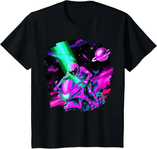 Vista 37 de Camiseta de motociclista espacial para motociclista astronauta, Negro, S