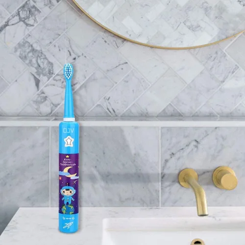 Vista 9 de OJV 8620 Cepillos de dientes eléctricos musicales para niños, 3 modos de temporizador de 2 minutos, 6 cerdas recargables de energía inteligente, Azul