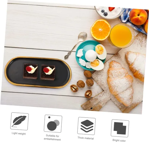 Vista 5 de 2 Pcs Ceramic Jewelry Tray Sushi Plate Ceramic Jewelry Dish Appetizer Plates Ring Holder Dish Fruit Plate Dish Black Plates Key Tray Adorable