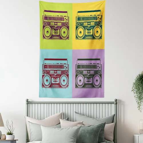 Vista 5 de Lunarable Tapiz de los años 90, historia inspirada en el arte pop, ilustración temática de baile de celebración, decoración de tela para colgar