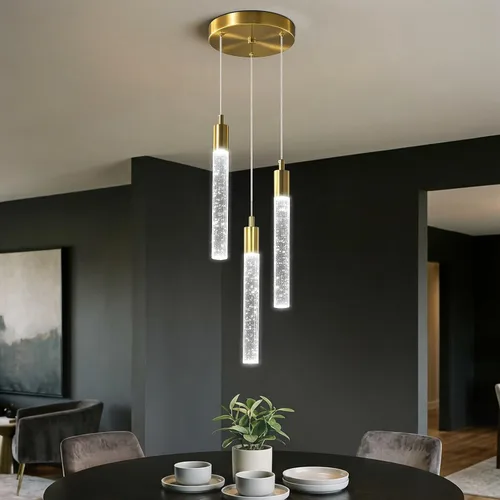 Vista 16 de Iluminación colgante moderna para isla de cocina, lámpara colgante regulable LED con acabado cromado, mini iluminación colgante de cristal