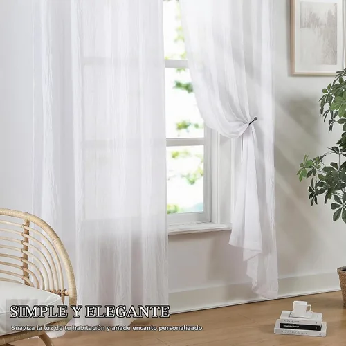 Vista 3 de Anpark Cortinas traslúcidas blancas elegantes de 96 pulgadas de largo para dormitorio, sala de estar, cortinas semitransparentes con textura