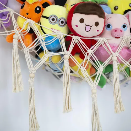 Vista 4 de Red o Hamaca para Animales de Peluche - Almacenamiento de Juguetes de Macramé, Organizador de Peluche, Red Colgante de Esquina, Guardería Bohemia