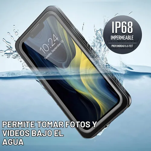 Vista 2 de Funda impermeable IP68 para iPhone 13 Mini, color negro y transparente