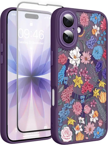Vista 155 de Magnético para iPhone 13 con protector de pantalla [Compatible con MagSafe] Diseño de patrón floral de flores bonitas, funda delgada a prueba