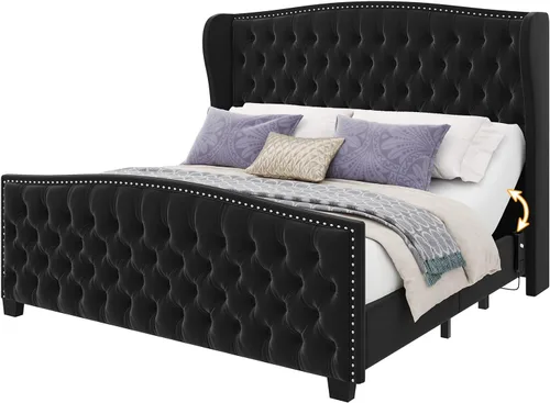 Vista 8 de LUXOAK Base de cama ajustable tamaño Queen con cabecero copetudo y respaldo de ala, base de cama ajustable inteligente con doble motor y control