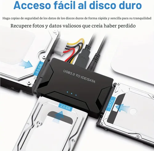 Vista 3 de Adaptador USB 3.0 a IDE SATA lector de disco duro para disco duro HDD/SSD de 2.5/3.5, cable de convección externa de ultra recuperación incluye