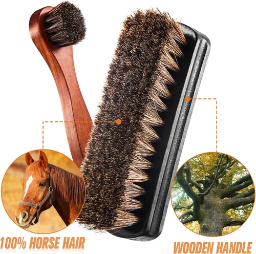 Vista 3 de Kit de 4 cepillos para zapatos de pelo de caballo, aplicadores de limpieza de piel, botas, cepillos de cuidado, cepillo limpiador de gamuza