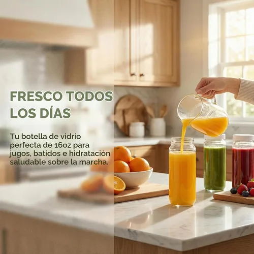 Vista 4 de Paquete de 16 botellas de jugo de vidrio de 16 onzas con tapas