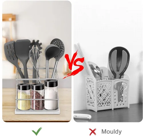 Vista 4 de Soporte para utensilios para encimera de cocina, soporte de utensilios de metal para saleros y pimenteros para encimera de cocina, almacenamiento