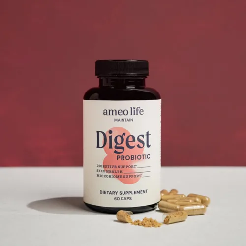 Vista 3 de Ameo Life Probiótico para la salud digestiva e intestinal – Bacillus Subtilis & Bacillus coagulans con aloe vera, cúrcuma, psyllium, olmo