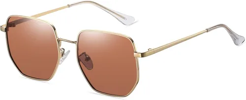 Vista 2 de LASPOR Gafas de sol polarizadas para mujeres y hombres, marco de metal moderno con lentes espejadas poligonales