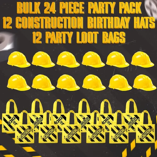 Vista 7 de Bedwina Suministros para fiestas temáticas de construcción, paquete de 24, suministros para sombreros y mini bolsas de mano, (12) sombreros