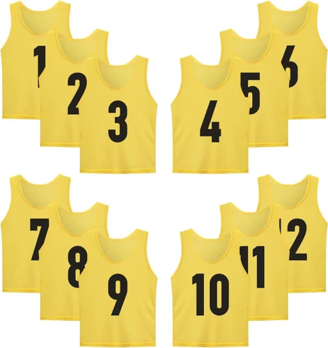 Vista 7 de Paquete de 12 (1-12) camisetas numeradas, baberos de fútbol, piñones para entrenamiento de equipo, para adultos, jóvenes y niños.