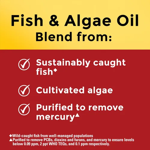 Vista 3 de Nature Made - Suplementos de Aceite de Pescado Omega 3 y Aceite de Algas, 1200 mg, Suplemento de Omega 3 para el Corazón, el Cerebro y los Ojos, Uno