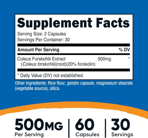 Vista 2 de Nutricost Coleus Forskohlii 500 mg, 60 cápsulas - Fórmula de máxima resistencia