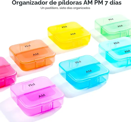 Vista 6 de Zoksi Organizador de pastillas 2 veces al día, pastillero semanal de 7 días, organizador de píldoras diario Am Pm con apertura grande de doble cara