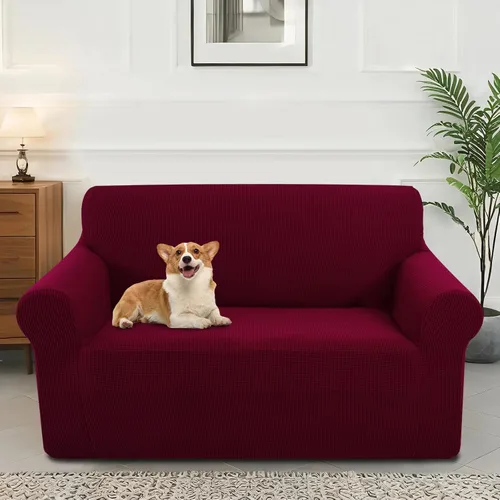 Vista 39 de Funda elástica para sofá, lavable, protector de muebles con espuma antideslizante y parte inferior elástica para niños, perros (sofá biplaza/beige)