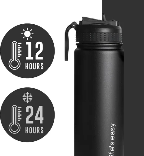 Vista 6 de Life's Easy Botella de agua aislada de acero inoxidable – Botella de agua deportiva con mango de bucle y tapa de popote de silicona biónico – Frasco