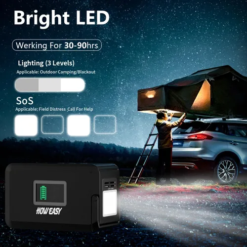 Vista 5 de HOWEASY Estación de energía portátil de 120 W (pico de 240 W), generador solar de campamento de 24000 mAh, banco de energía portátil con 2 salidas