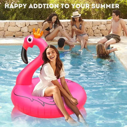Vista 5 de Water Bottle Flotadores inflables de flamenco para piscina, tubos gigantes de balsa de piscina, flotador de piscina de flamenco rosa de 42 pulgadas