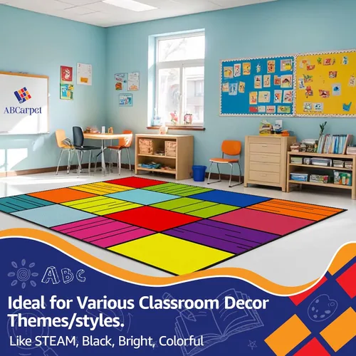 Vista 5 de Alfombra colorida de aula para niños, 6 pies 6 pulgadas x 8 pies 6 pulgadas, alfombra de asiento de aula de nailon duradera con respaldo