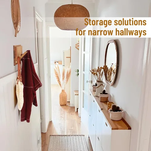 Vista 4 de Pequeño Perchero para Apartamento: 10.4 Pulgadas de Madera Rústica con 6 Ganchos de Pared Montable Retractable para Espacios Estrechos, Entrada
