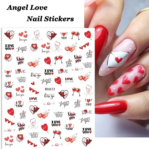 Vista 6 de SINSEN Calcomanías de uñas de corazón, 6 hojas de calcomanías de uñas de corazones para mujeres, calcomanías autoadhesivas 3D para arte de uñas