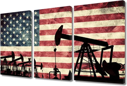 Vista 39 de TUMOVO Bombas de aceite en la puesta de sol para dormitorio, industria de petróleo y gas, pinturas de pared de 3 piezas de arte de pared de petróleo