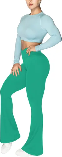 Vista 6 de Sunzel Leggings acampanados, pantalones de yoga cruzados con control de abdomen, cintura alta y pierna ancha