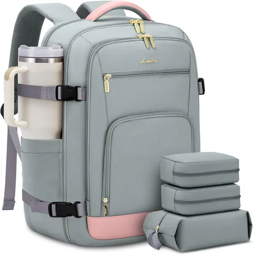 Vista 44 de LOVEVOOK Mochila de viaje para mujer y hombre, Beige, Mochilas de viaje