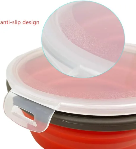 Vista 9 de CARTINTS Cuencos de silicona plegables rojos para almacenamiento de alimentos, con tapas a prueba de fugas, aptos para microondas y congelador