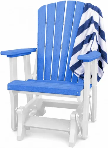 Vista 17 de DutchCrafters Slat Fan Back Poly Adirondack Glider Silla de patio al aire libre (negro y azul aruba)