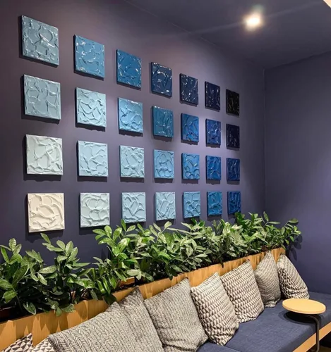 Vista 5 de Chocolate Chunks 3D Plaster Relief Wall Sculpture Tiles Acrylic, MDF Wood, Mixed Media,Abstract, Modern Design, Mix and Match (milky)