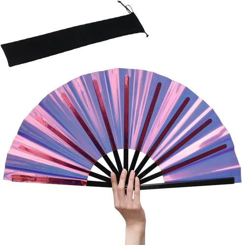 Vista 14 de HeyToo Ventilador de mano plegable grande y brillante para fiesta, club nocturno, festival, Halloween, accesorios de traje de 13 pulgadas, azul