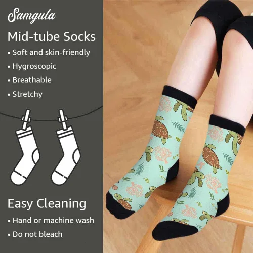 Vista 4 de Samgula Red Striped Crew Socks for Woman Size 6-8 Christmas Tree Moose Snowflake Dots Lines Girls Socks