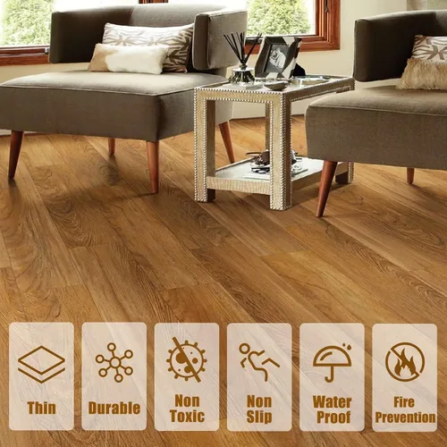 Vista 8 de KIAYACI Suelo de vinilo, 9 piezas de azulejos de vinilo de lujo entrelazados para instalación de bricolaje, aspecto de madera, suelo laminado