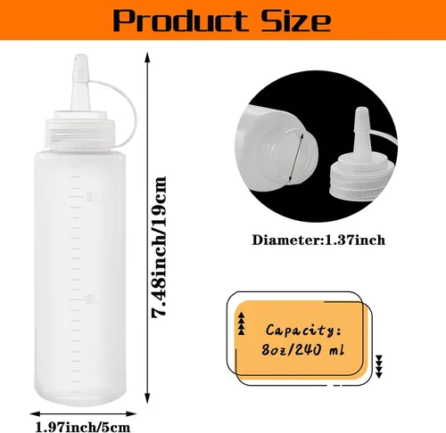 Vista 8 de Paquete de 12 botellas de plástico de 8 onzas líquidas multiusos para ketchup, condimentos, salsa barbacoa, aderezo, barbacoa, parrilla